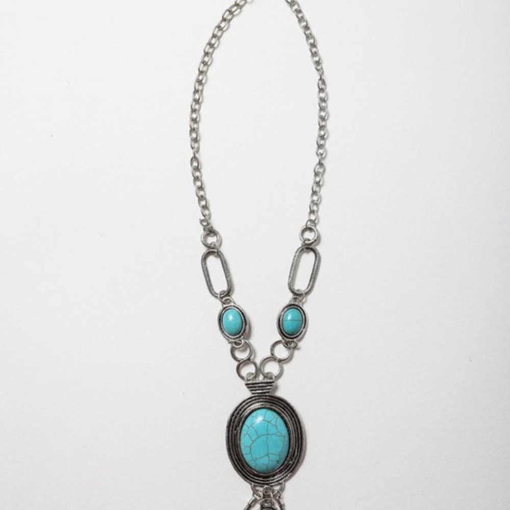 Turquoise Bolo Necklace Handcut Stones - Picture 2 of 3